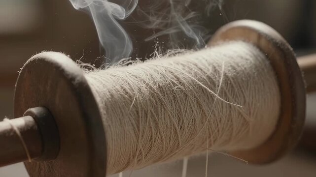Spools of Thread Releasing Steam in a Warm Environment