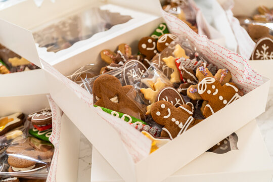 Open Holiday Cookie Gift Box with Festive Gingerbread Assortment