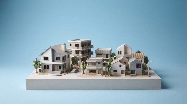 Architectural model of a modern residential district and city in paper craft