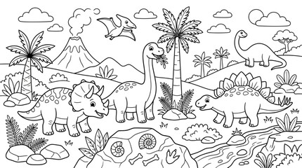Cute Dinosaur Coloring Page for Kids © kulo