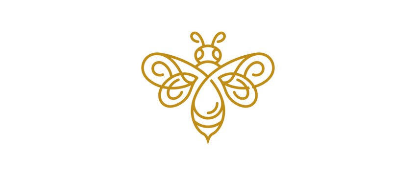 Elegant golden bee logo icon, abstract insect illustration