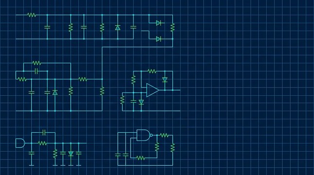 Electronic microchip schematic circuit board diagram blueprint for computer engineering vector