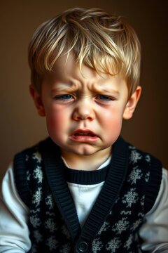  Portrait of Upset Toddler Boy Sulking and Crying with Pouting Face
