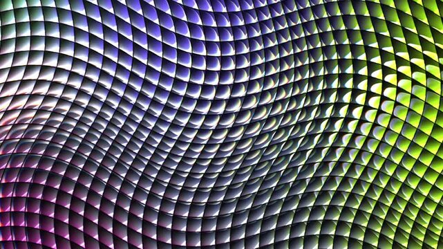 Abstract green geometric pattern animation featuring shimmering glossy tiles in motion creating mesmerizing fluid waves for digital video background design