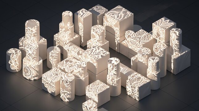 Abstract Geometric Podium Display with Intricate Floral Lace Shadow