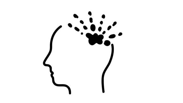 animation explosion inside human head representing sudden idea