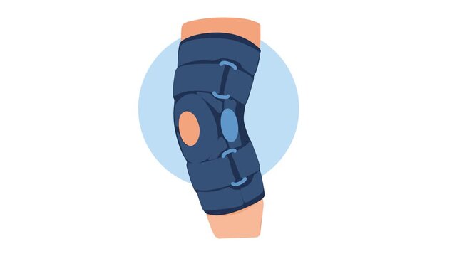 animation fixed knee with orthopedic brace for injury recovery