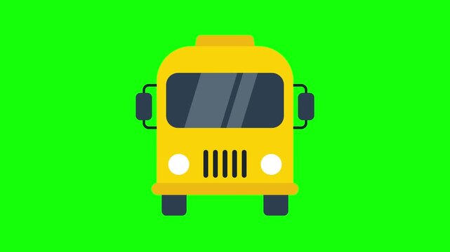 Yellow School Bus Front View Driving Looping Animation Chroma Key Green Screen