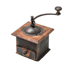 Vintage wooden manual coffee grinder isolated on white background © stokkete