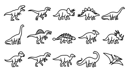 Mesozoic dinosaur icon collection featuring carnivores herbivores and flying prehistoric reptiles © akhi