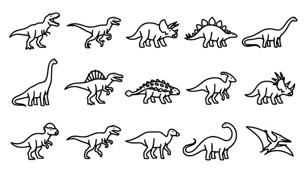 Mesozoic dinosaur icon collection featuring carnivores herbivores and flying prehistoric reptiles