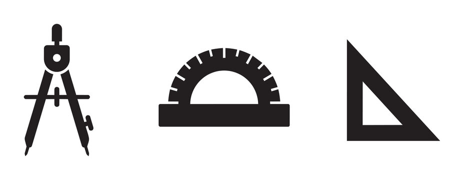 Drafting tools set with compass, protractor and triangle ruler, geometry icons for design
