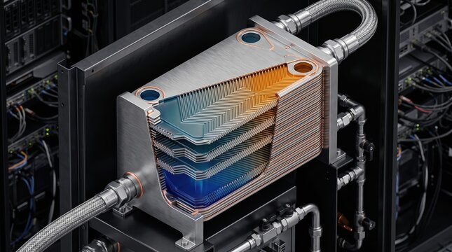 Heat Exchanger Core Showing Thermal Transfer Through Metal Fins