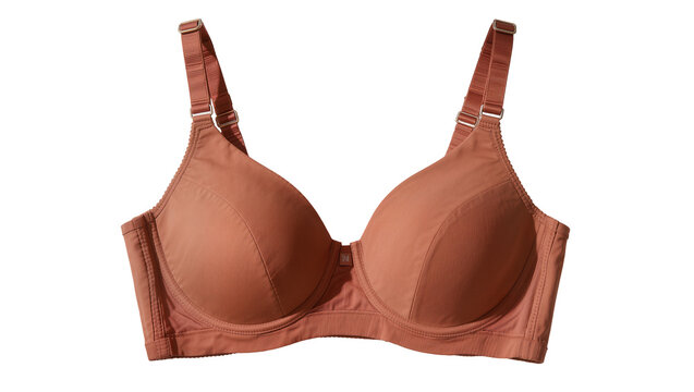 Brown seamless underwire bra with adjustable straps, isolated on transparent background