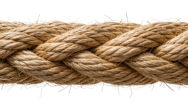 Thick braided natural fiber rope, isolated on transparent background