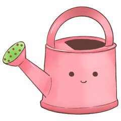 Cute pink watering can cartoon character element isolated on white background © Kaew AH