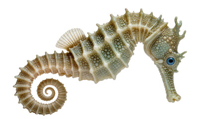 Detailed seahorse with coiled tail, isolated on transparent background © Corotaev