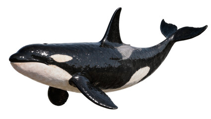 Black and white orca whale with distinctive markings, isolated on transparent background © Corotaev