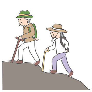 登山をするおじいさんとおばあさん