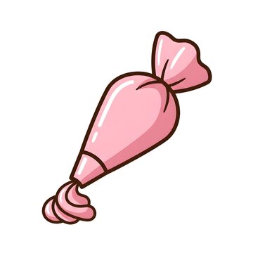 Cute Pink Icing Piping Bag With Swirling Cream Illustration On White Background
