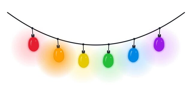 Large vibrant hanging Christmas string lights with connected wires and bright left-to-right chasing loop in 4K resolution.