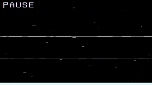 vhs pause screen glitch overlay with retro static noise and vintage analog tape distortion effect for video editing