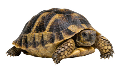 Fototapeta premium Detailed tortoise with patterned shell, isolated on transparent background