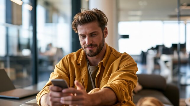 Office worker checking messages during a casual break