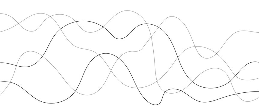 Minimalist vector wave lines, abstract flowing curved curves design element, elegant grey smooth wave graphic background pattern for digital art