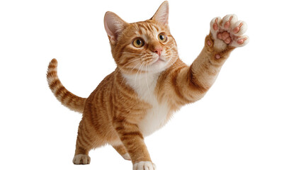 Orange tabby cat reaching out paw, isolated on transparent background © Constantin