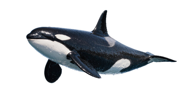 Orca whale with black and white markings, isolated on transparent background