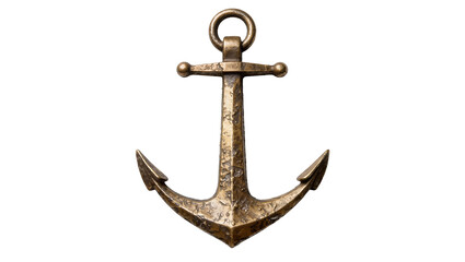 Antique brass anchor with textured surface, isolated on transparent background © Maria