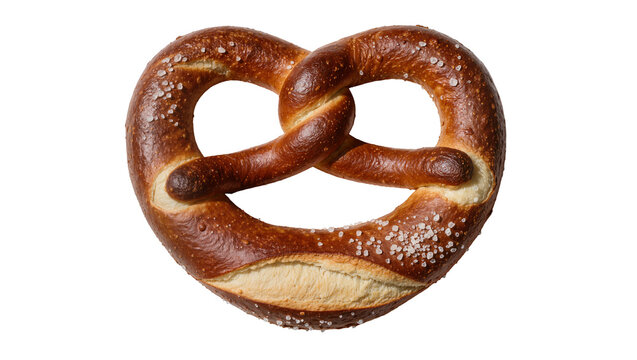 Heart-shaped pretzel with coarse salt, isolated on transparent background
