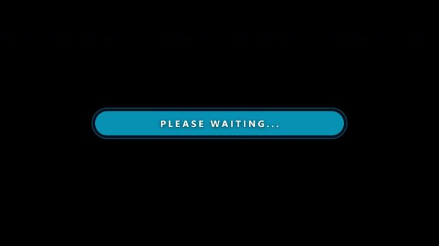 Blue loading progress bars with please waiting text on black background. 4K video