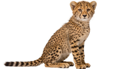 Young cheetah cub with spotted fur sitting, isolated on transparent background © Iura