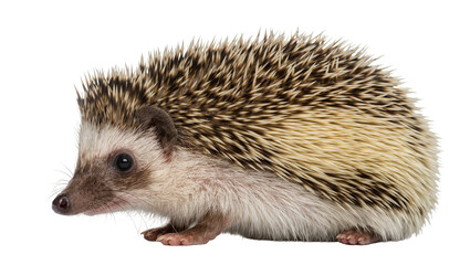 Small African pygmy hedgehog with sharp quills, isolated on transparent background © Iura