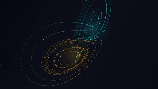 Abstract 3D geometric trajectory lines glowing in dark space motion