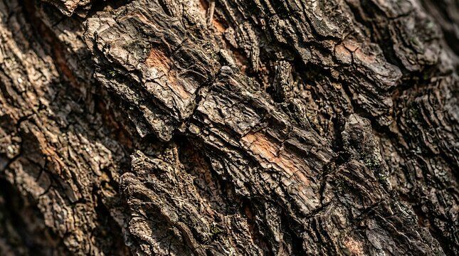 Rough texture of natural brown tree bark in close-up, organic wood background
