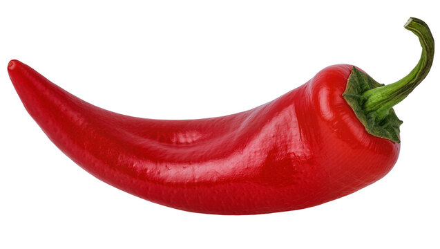 Bright red chili pepper with green stem, isolated on transparent background