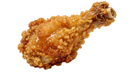 Crispy golden fried chicken drumstick with crunchy coating, isolated on transparent background © Iura