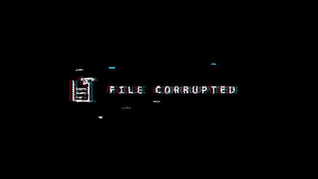 Digital file corrupted system error message with glitch effect. 4K video