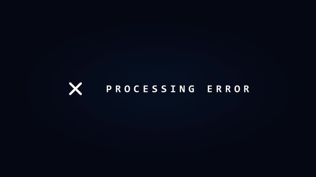 Glitchy processing error screen animation with loading icons. 4K video