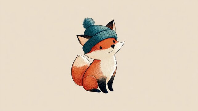 Cute fox wearing a beanie hat