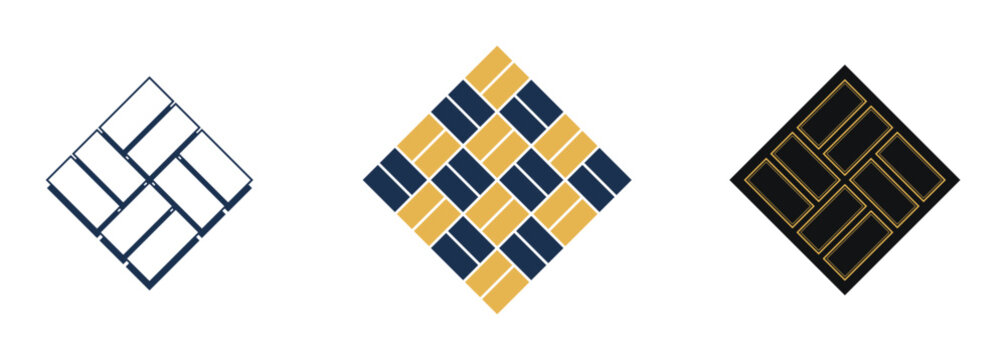 Geometric floor tile logos set, modern parquet pattern icons, architectural pavement design elements for branding