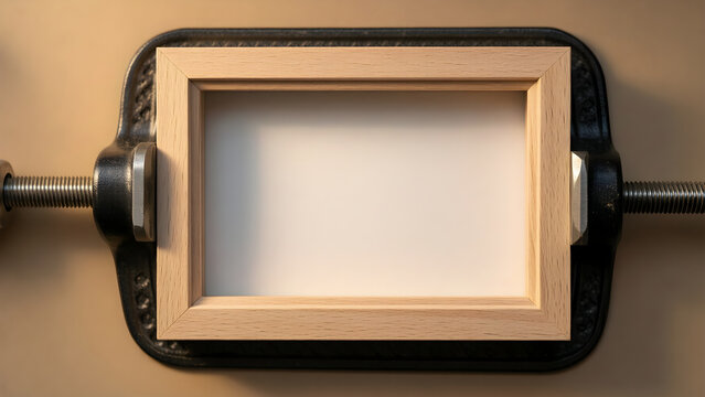 Mitered picture frame held in a band clamp