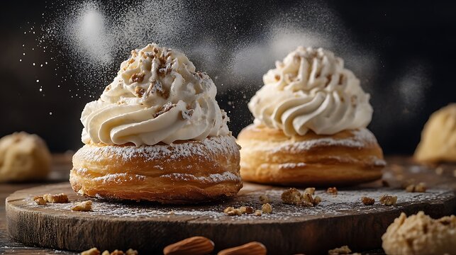 Cream Puffs Sprinkled with Powdered Sugar