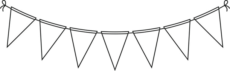 Fototapeta premium Black and white line art illustration of a festive triangular bunting garland.