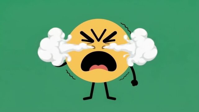 Yellow emoticon with Hot steam blows continuously from both nostrils. angry gesture.