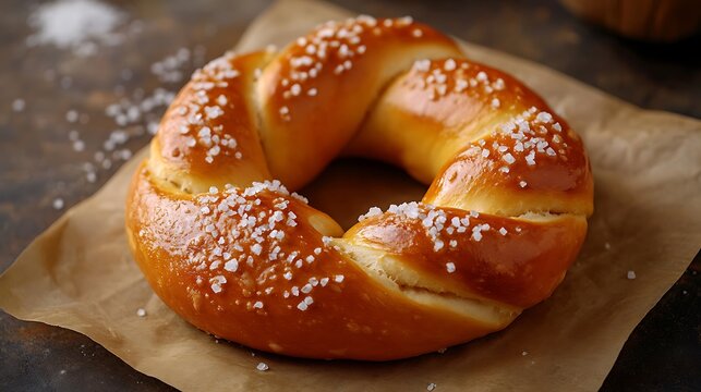 Golden Baked Soft Pretzel Sprinkled with Coarse Salt