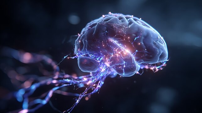 Futuristic AI Brain Glowing with Synaptic Network Connections